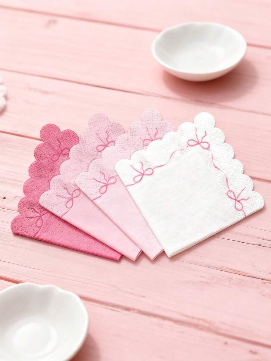 30pcs 13"X13" Party Disposable Napkins With Butterfly Lace Edge - Elegant Fan-Shaped Design, Paper Material, Sweet Girly Style Suitable For Birthday Party, Afternoon Tea, Girls' Gathering And Daily Use - Multicolor - View 1