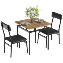 3 Piece Dining Table Set, Wooden Kitchen Table Set With 2 PU Upholstered Chair, Industrial Metal Frame Dinette Set For Dining Room, Home Dinner, Party - 黑色 - 查看 4