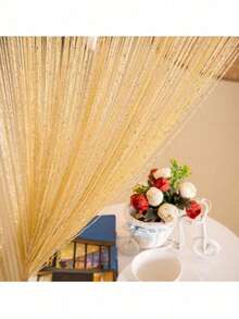 1pc Gold & Silver Tinsel Tassel String Curtain, Fashionable Window/Door Curtain Beads