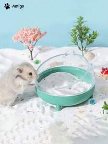 1 pieza de baño y aseo para hámsters con base clara y ventana visible que incluye alfombrilla antideslizante, diseño antivuelco y antifugas; adecuado para bañeras y áreas de inodoro fijas para varios hámsters como Pudding, Tri-Lines, Milk Tea, Silver Fox y Golden Sable; también puede servir como un tazón de alimentación para animales pequeños de hasta 15 libras, como conejos y gatitos.