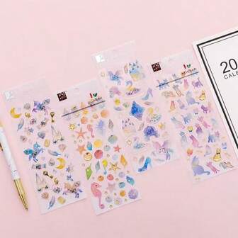 卡通贴纸 可爱独角兽环氧树脂装饰贴纸，学生计划本相册日记PVC贴纸，可爱动物头像贴纸，适用于剪贴簿，创意计划本，信封封口，派对用品，适用于木材、玻璃、金属、陶瓷 - 多种独特图案