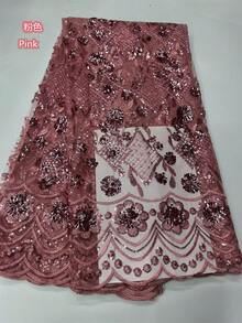 2026非洲薄纱蕾丝面料，3D立体花朵刺绣，亮片蕾丝网眼，高档非洲薄纱蕾丝面料，带亮片，高品质法式绳结设计，适合婚礼和派对面料，5码/1码