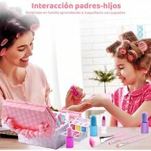 TIME4BUY 65PCS Maquillaje para Niña, Kit de Maquillaje, Juguetes para Niña Materiales Seguros y No Tóxicos, Fácil de Limpiar, Tocador, Pinturas niñas Maquillaje, Regalos para Niñas de 4-12 Años - Rosa - Ver 4