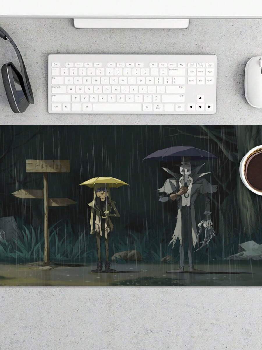 Gothic Anime 15.75*31.5in Mouse Pad – Dark Style Print Desk Mat For Edgy Anime Fans, - White - View 1