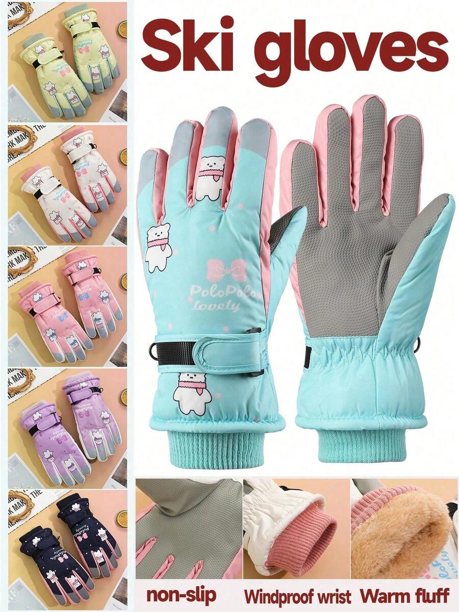 Youth Gloves, Suitable For Girls Aged 4-13, Winter Fleece Thick Warm Gloves, Suitable For Outdoor Snow Travel, 1 Pair