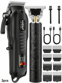 HIENA 男士电动理发器/胡须修剪器，1件装、2件装、3件装，迷你机身，舒适握柄，USB充电，无线使用，满足居家理发和剃须需求，送给父亲或男友的礼物 - 黑色 - 查看 14