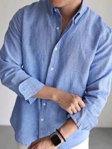Men's Casual Bamboo Fiber Soft Breathable Commute Solid Color Button-Up Shirt - Màu xanh lam - Xem 5