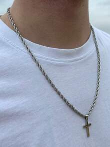 1 件不锈钢雕刻十字架项链，男女通用个性化嘻哈风格珠宝 - Cross - 查看 8