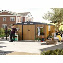 wavesloop 10x12 Ft Outdoor Storage Shed, Extra Large Metal Shed With Lockable Doors, Windows, Outside Steel Tiny House Ideal For Garden, Backyard, Patio Utility, Tool Storage, Chicken Coops,Waterproof,Dual-Zone Design For Maximum Storage,Smooth Sliding Doors & Ramp - 黃色 - 查看 2