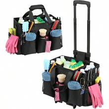 Rolling Cleaning Caddy Bag With Detachable Trolley Profional Portable Large Cleaning Bag With Wheels Wearable Cleaning Ply Bag On Wheels For Housekeepers Black - Black - View 1