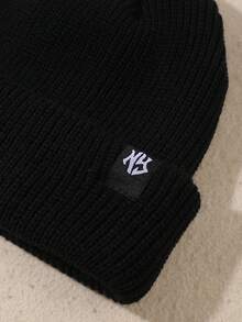 3顶男女通用皮革贴片针织帽，骷髅头设计，卷边，男士冬季户外装备 - 彩色 - 查看 3