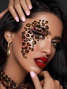3PCS Leopard Print Tattoo Stickers, Real Animal Fake Tattoos, Leopard Print Temporary Facial Tattoo Stickers, DIY Halloween Makeup Party, Daily Holiday Gifts, Waterproof And Realistic Tattoo Stickers