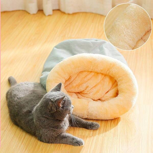 1 pieza Bolsa de dormir para gatos semi-cerrada vintage - Cama para mascotas cómoda y cálida lavable, adecuada para gatos medianos y pequeños, forro de felpa, adecuada para otoño/invierno, cama para gatos, mueble para mascotas cómodo, diseño de forro de felpa, textura suave, casa para gatos, cama para gatos al aire libre, cama para gatitos, cama para mascotas
