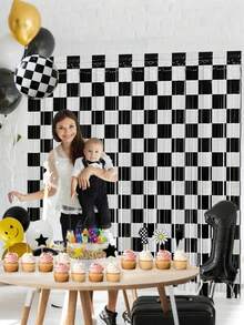 3pcs Racing Car Theme Tassel Backdrop, Suitable For Birthday Party Decoration, Size 3.28 X 6.56 Ft, Black & White Tassel Background, Photography Backdrop Props, Racing Car Theme, Fit For Baby Shower, Boy Birthday Party And More