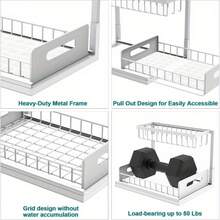 Organizador de 2 niveles para debajo del fregadero - Estante de almacenamiento extraíble de plástico resistente, diseño a prueba de agua y óxido, ahorro de espacio para cocina, baño, despensa, refrigerador, lavandería - Fácil instalación, blanco y negro - Blanco - Ver 8