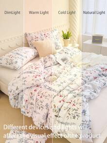 柔美花卉图案被套套装 - 最佳两件套/三件套床上用品套装 - 包括 1 个被套和 1/2 个枕套 - 价格实惠，品质优良，适用于单人床、双人床、加大双人床、标准双人床、宿舍床 - 白色 - 查看 9