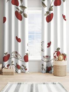 NOSBEI 2pcs Modern Style Faux Embroidery Fruit Print Curtains, 100% Polyester Fabric (Curtain Rods Not Included), Suitable For Decorative Outdoor Spaces Such As Living Room, Bedroom, Kitchen, Bathroom - Multicolor - View 8