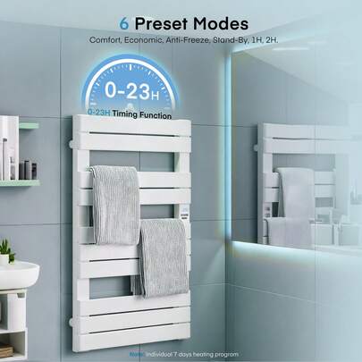 Heated Towel Rail Electricfor Bathroom, 6 Preset Modes, Individual 7-Day Heating Programme, With Timer, Temperature Multi-Level Adjustments, Hardwired/Plug-In