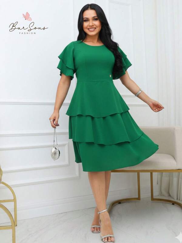 Vestido Midi Camadas Boho Chique e Manga Curta Duna Moda Evangelica  Delicado Refinado Modesto Primavera Verão Cores Claras Candy REF: Eliana