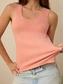 3pcs Pack Women Seamless Thermal Insulation Reversible Thermal Lined Vest, Solid Color Basic Tank Top - Mixed Colors - View 8
