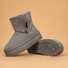 SuperG1 Women's Platform Furry Ankle Winter Boots Warm Soft Plush Lined Fabric Upper Casual Slip On Fashion Snow Booties - 灰色 - 查看 4