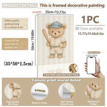 1pc, Canvas Wall Art, Framed Nursery Wall Decor, Teddy Bear Baseball Theme Painting, Teddy Bear Basketball Theme Painting, Teddy Bear Soccer Theme Painting, Sports-Themed Nursery Decor, Suitable For Children's Room Decor, Animal-Themed Nursery Art, Blue Striped Design Playroom Decor, Children's Room Artwork, Nursery Decorative Painting, Kindergarten Decor, Sports Enthusiast Decor Gift, Playroom Decor, Maternity Room Decor