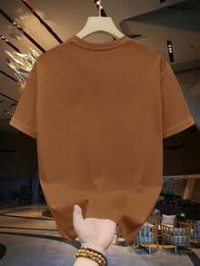 Men's T-Shirt, 100% Premium Cotton, Short Sleeve, Love Paw Print, Pet Dog Design, Stylish, Crew Neck, Plain, Casual Fashion. - 鏽棕色 - 查看 2