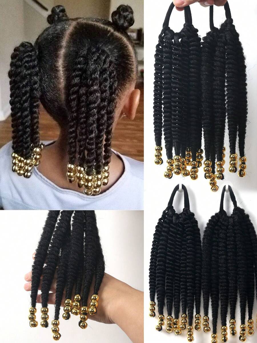 Fluffy Curly Short Ponytail Hair Extension, With Gold Or Silver Beads, Heat-Resistant Synthetic Fiber, Suitable For Girls/Children, 1pc/2pcs, 8 Inches