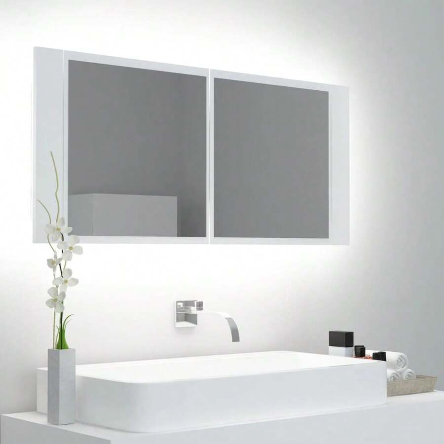 vidaXL LED-Bad-Spiegelschrank Weiß 100x12x45 Cm Acryl - Bianco - Visualizzare 1