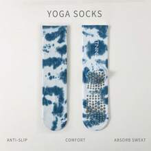 1 Pair Unisex Tie-Dye Crew Socks, Letter Print Yoga Socks With Non-Slip Grip, Suitable For Home & Sports, For Gym, Fall - Multicolor - View 13