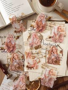 CANDY POETRY 10张/包 复古美学少女主题贴纸，DIY装饰剪贴簿材料，节日礼物，个性化文具用品 - 白色 - 查看 6