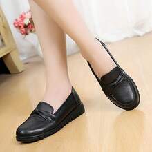 Mocasines casuales de moda para mujer, de estilo diario, sencillos, de caña baja, de color liso, con punta redonda, suaves y cómodos. - Negro - Ver 8