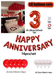 58件套周年纪念装饰气球套装，周年快乐横幅，32英寸红色数字气球，红色心形气球，情人节装饰气球，周年纪念、结婚、求婚派对、生日庆祝、新年室内装饰、房间装饰 - 彩色 - 查看 13