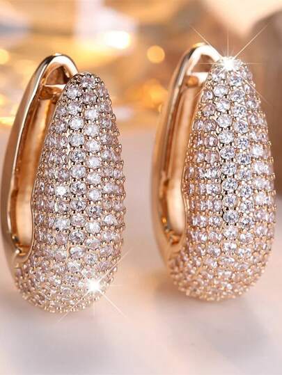 U型锆石全石耳环，复古金/银色，多用途珠宝礼品，适合婚礼佩戴