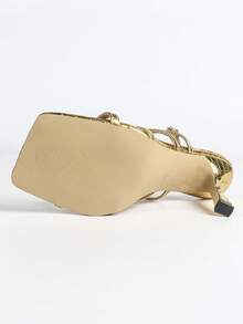 Sandalias de tacón alto de verano para mujer, color dorado, elegantes, sexys, sandalias de tacón alto de moda, de punta abierta, zapatos de tacón alto de oro puro, sandalias de punta cuadrada, tacón fino, correa cruzada, sandalias de tacón alto de mujer con correa fina - Dorado - Ver 10