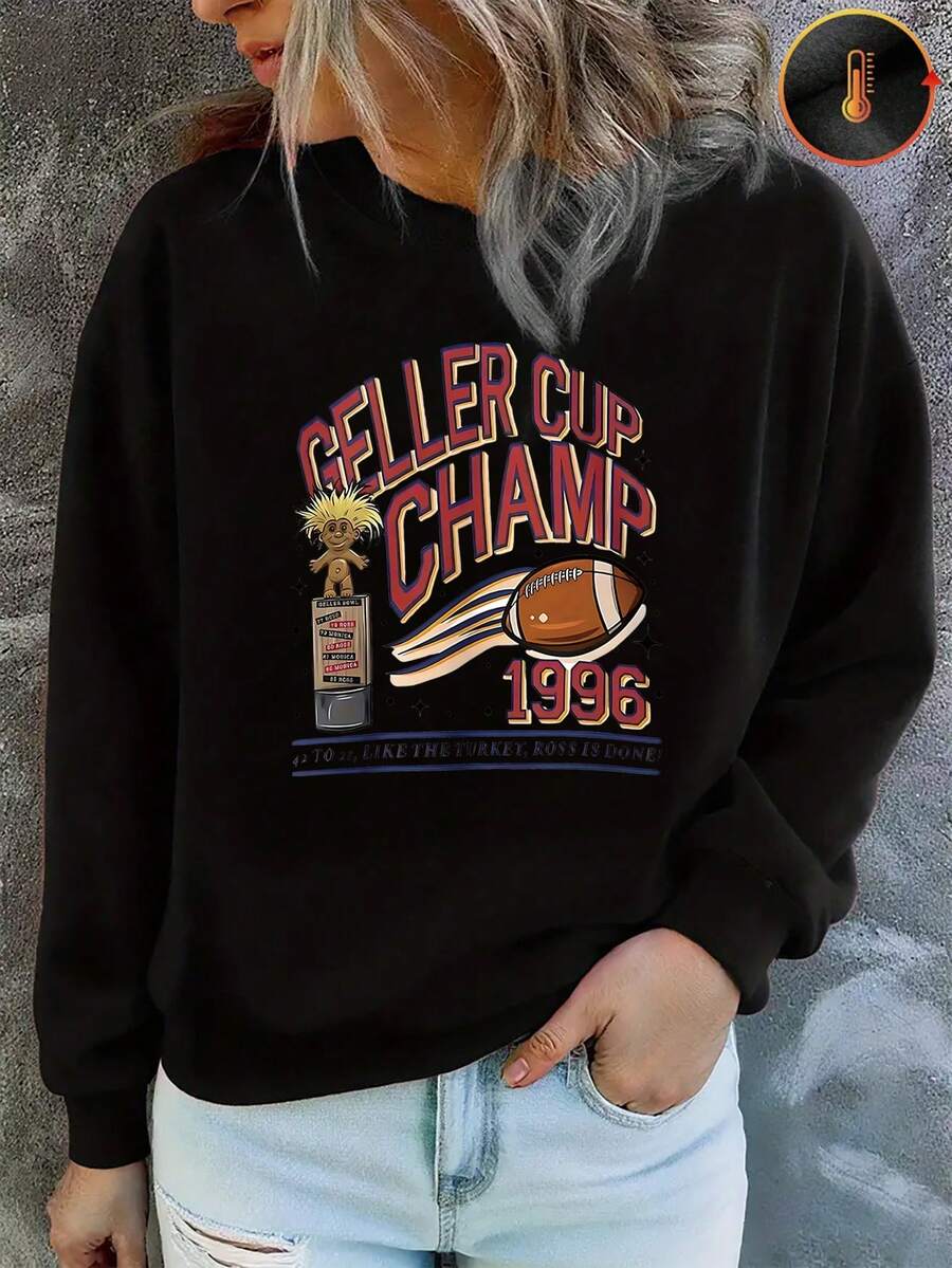 1 pièce sweat-shirt en polaire avec imprimé Coupe Geller 1996 Football pour femmes, pull-over d'hiver chaud, sweat-shirt décontracté à manches longues