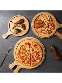 Drewniany talerz do pizzy 1/2 z uchwytem 30*43 cm, taca do serwowania pizzy - okrągły talerz śniadaniowy i deserowy do domowych kuchni, na imprezy, kemping i wakacje - idealny na owoce, słodycze, ciasta i sushi, akcesoria kempingowe | Gładka powierzchnia - talerz do pizzy, naturalny bambusowy talerz do pizzy, talerz do pizzy z uchwytem, bambusowy talerz do pizzy, bambusowa taca, okrągła deska do krojenia, drewniana deska do krojenia pizzy