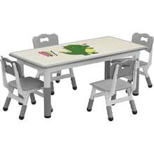 PtioHavn Juego de mesa y silla para niños con 4 asientos, regulable en altura, con tablero de graffiti y patas antideslizantes, adecuado para el aula de guardería y el hogar Juego de mesa y silla para actividades infantiles, adecuado para niños de 2 a 10 años. - Gris Claro - Ver 7