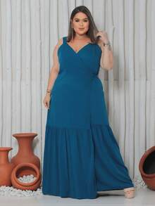 Long Wrap Dress With Thin Straps Made Of Smooth Viscose Linen. - 水鴨藍 - 查看 2