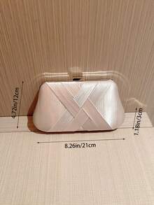 女士经典交叉设计优雅盒形晚宴手拿包，正式晚宴派对手提包 - 銀色 - 查看 3