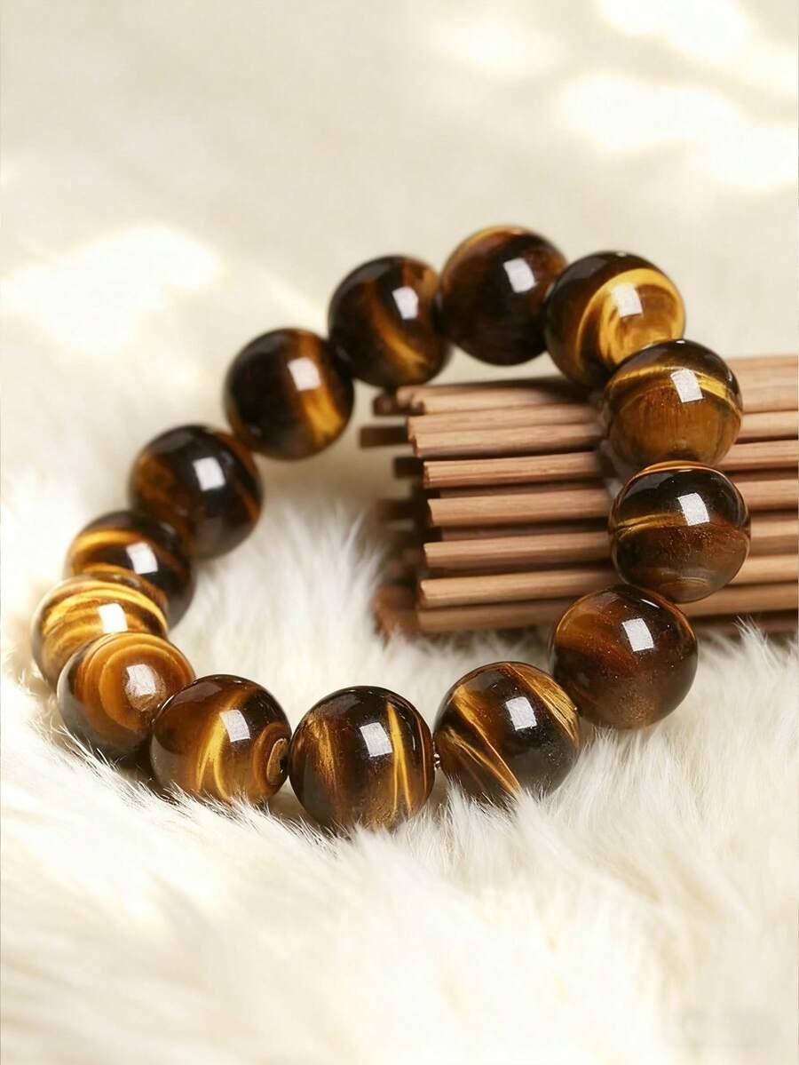 优雅朋克虎眼石手链 - 男女通用，手工制作，适合瑜伽和情侣佩戴 - 虎眼石 - 查看 1