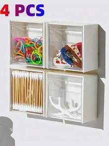 4/2/1件装白色壁挂式浴室收纳盒 - 防尘塑料整理盒，透明前盖，可收纳棉签、化妆品、胶水和小饰品 - 轻巧设计，适用于房车和露营车内部，露营车收纳方案，女士礼物，圣诞礼物，女士礼品创意 - 彩色 - 查看 8