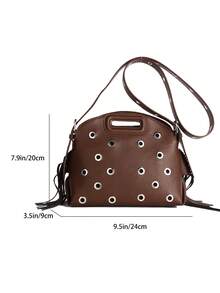 New Fashion Women's Oblique Shoulder Bag, Solid Color Minimalist Tassel High-End PU Rivet Hollow Out Decor Chic Elegant, Can Be Worn As Shoulder Or Handbag, Suitable For Dating, Shopping, Versatile And Exquisite