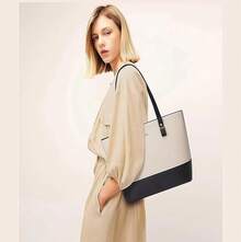 Bolso Mujer, 3 Pcs Bolso de Hombro para Mujer, Bolso Tote de Cuero PU conúltiples Bolsillos Internos, Bolsas para Llevar en el Hombro de Mujeres, Bolso Dama de Mano, Regalo para Mujer - Dorado con Blanco - Ver 4