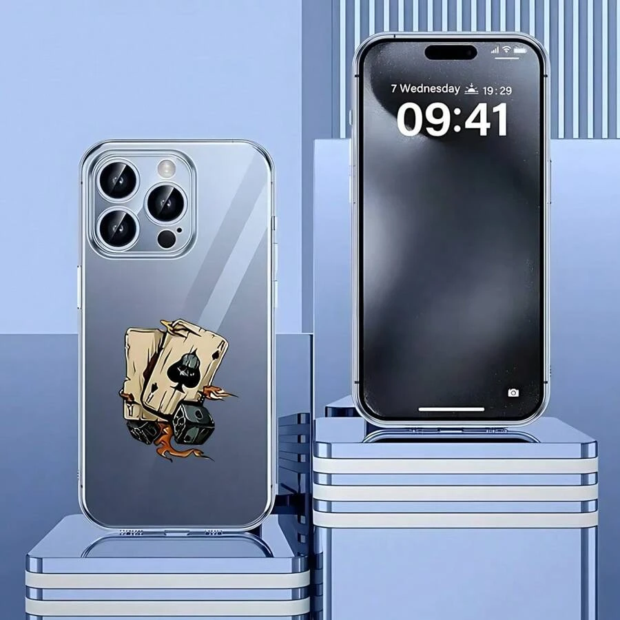 Carcasa de teléfono móvil transparente de moda,Cubierta de teléfono transparente para iPhone con diseño de calavera y cartas de juego color gris claro ideal para uso diario y protección estética Para teléfonos Galaxy de Apple - transparente - Ver 1