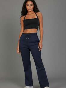 Women's Casual Long Straight Leg Sweatpants With Drawstring And Pockets For Everyday Comfort - Navy - View 1