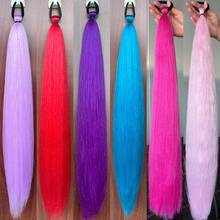 Synthetic 28Inch Long Straight Ponytail Extensions For Women Daily Use Parties And Halloween Purple Red DIY Braided Ponytail - Multicolor - View 4