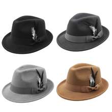 JEWELRYWE Fedora Hats For Men And Women, Classic Panama Hat, Short Brim, Felt Hat With Feather, Felt Jazz Cap, Evening Party Outfit Accessories, Thanksgiving And Christmas Gifts - 淺灰色 - 查看 1