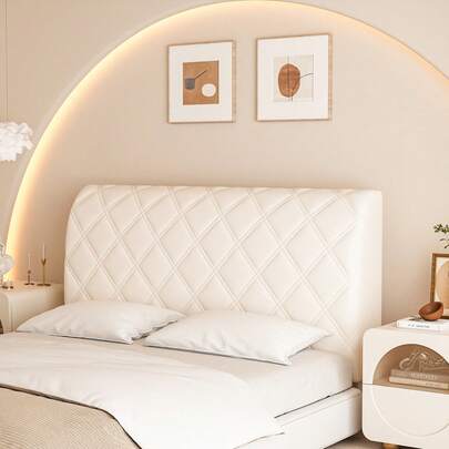 1pc Solid Color Diamond Quilted Soft Down Comforter Headboard Cover, Solid Color Padded Quilted Velvet Headboard Cover, Milk Microfiber Full Wrap Style, Elastic Stretch Back Fabric, Simple & Elegant, Soft & Smooth Feel, Durable, Provides New Sleeping Experience, Machine Washable, Enjoy The Gentle Cloud-Like Headboard, Full Wrap Headboard Cover, Thick Soft Padding For Headboard Makeover, Fits Twin And Full/Queen Beds, Easy To Remove And Wash