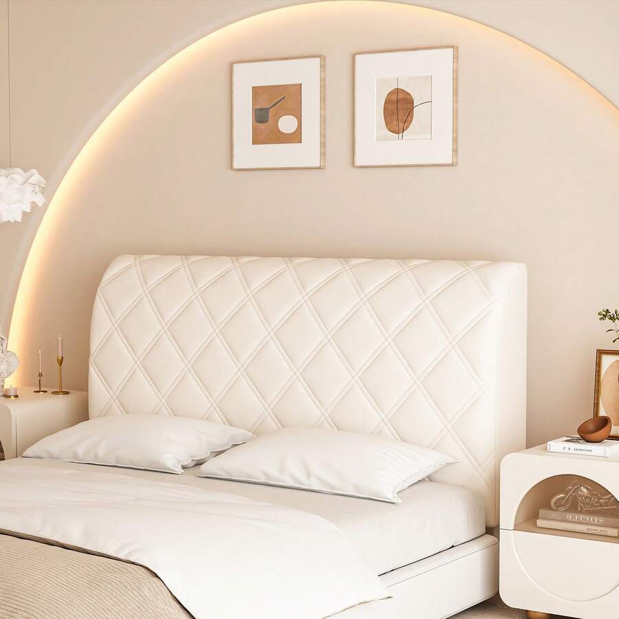 1件纯色菱形绗缝柔软羽绒被套，纯色加厚绗缝天鹅绒床头板套，牛奶色超细纤维全包裹式设计，弹性背部面料，简约优雅，触感柔软顺滑，经久耐用，带来全新睡眠体验，可机洗，享受如云朵般轻柔的床头板，全包裹式床头板套，加厚柔软填充物，升级床头板，适用于单人床和双人/大号床。